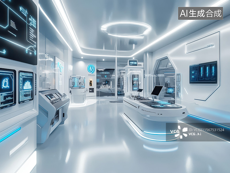 【AI数字艺术】未来科技实验室内部图片素材