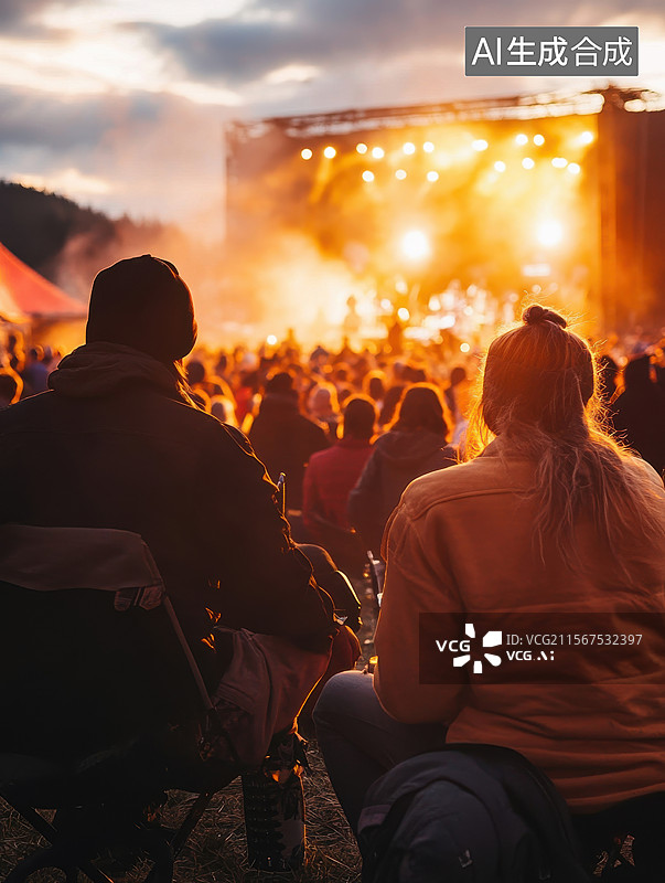 【AI数字艺术】观众在户外音乐节上观看表演图片素材