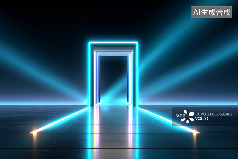 【AI数字艺术】蓝色发光抽象线条科技感背景图片素材