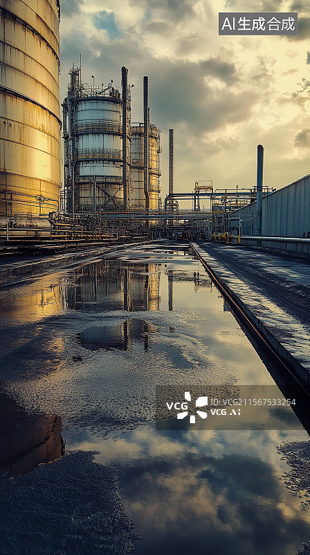 【AI数字艺术】石油炼油厂的石油蒸馏塔输油管等炼油设备图片素材