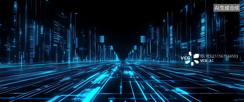 【AI数字艺术】未来城市中的数字高速公路图片素材