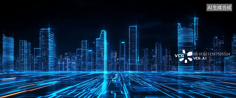 【AI数字艺术】未来城市的数字网络图片素材