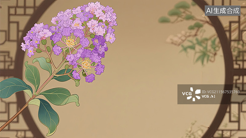 【AI数字艺术】紫薇花，国风，插画，背景，中国画图片素材