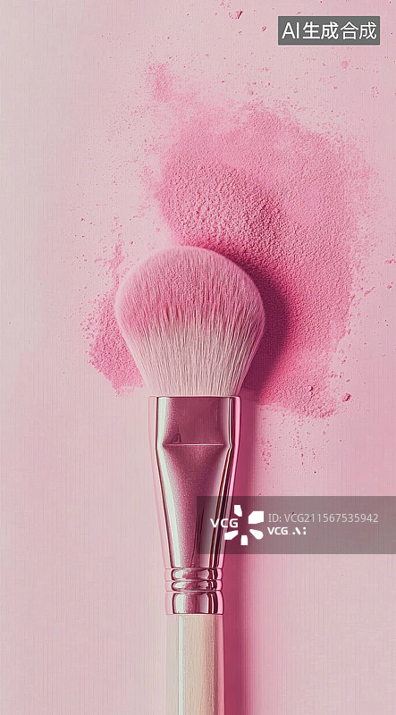 【AI数字艺术】粉红色背景上的化妆刷和粉底图片素材