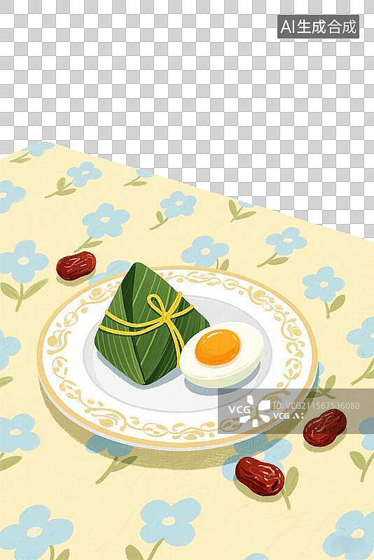 【AI数字艺术】桌子上放着一盘粽子和咸鸭蛋图片素材