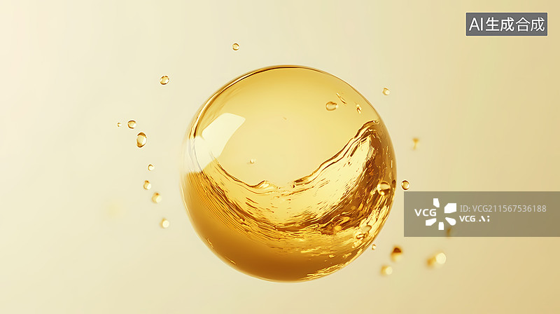 【AI数字艺术】金色液体球体动感图图片素材