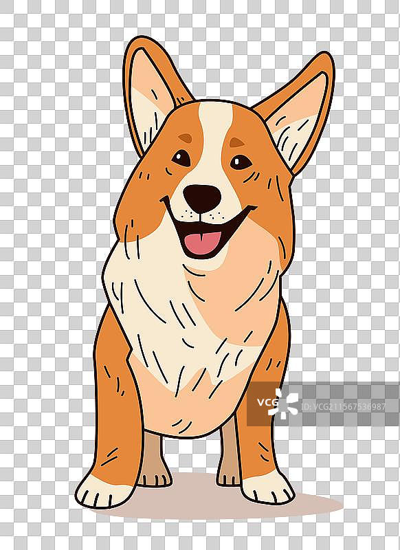 棕色的卡通风格快乐表情的柯基犬图片素材