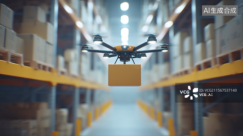 【AI数字艺术】仓库无人机送货图片素材