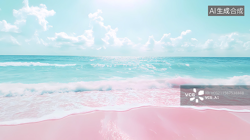 【AI数字艺术】梦幻粉滩海边美景图片素材