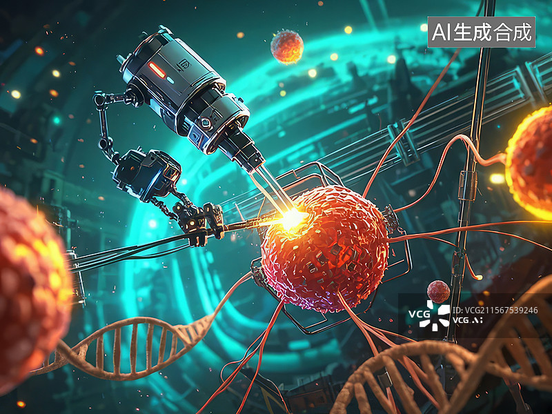 【AI数字艺术】纳米机器人与细胞的交互图片素材