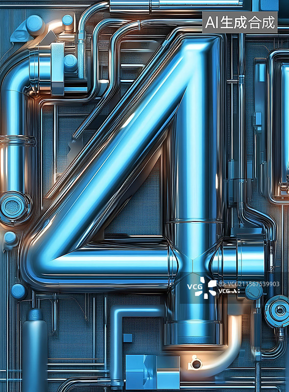 【AI数字艺术】工业管道构成的数字4图片素材