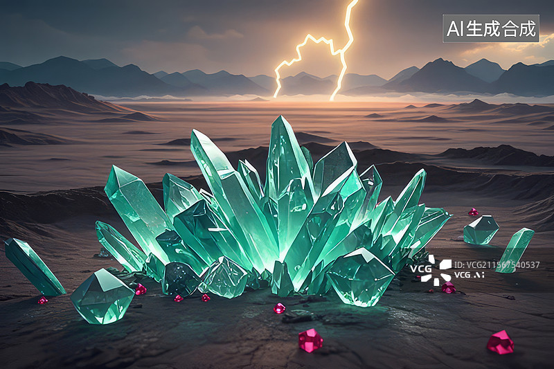 【AI数字艺术】沙漠中的水晶簇图片素材