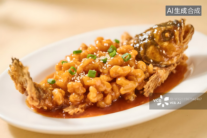 【AI数字艺术】酥香诱人的糖醋鲤鱼松鼠鱼图片素材