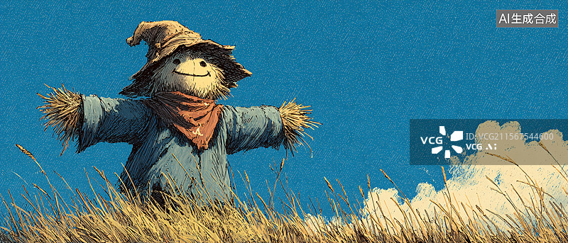 【AI数字艺术】田野里的稻草人图片素材