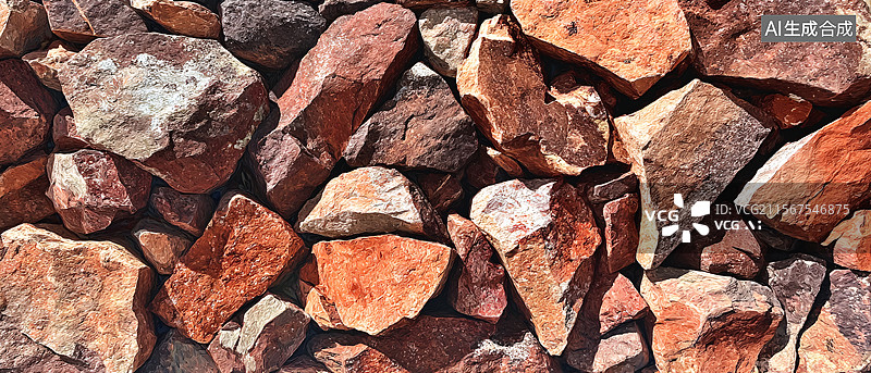 【AI数字艺术】红色石头堆砌的石墙图片素材