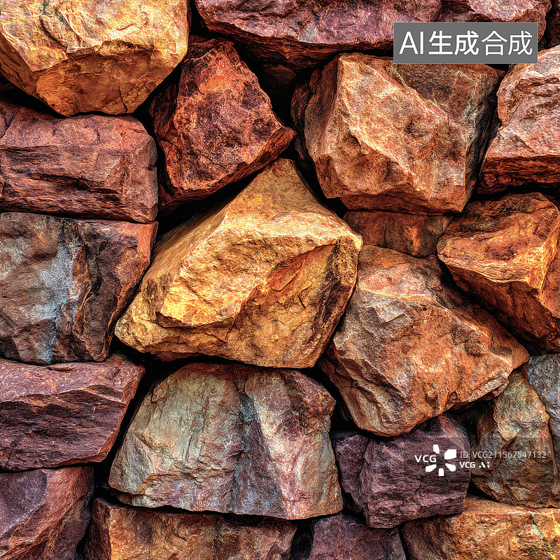 【AI数字艺术】红色石头堆砌的石墙图片素材