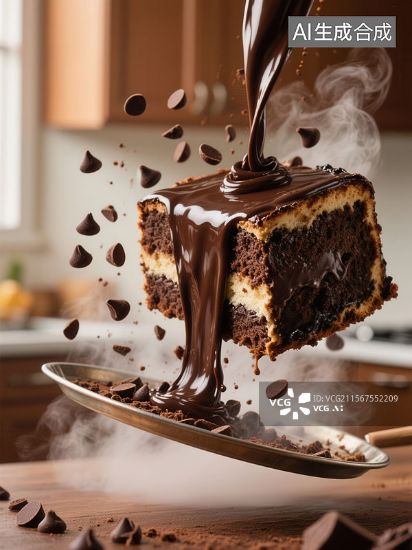 【AI数字艺术】流心巧克力熔岩蛋糕图片素材