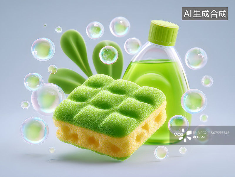 【AI数字艺术】清新清洁用品的保洁背景图片素材
