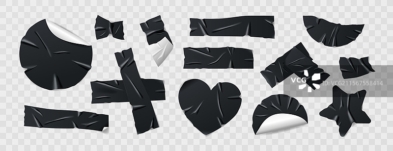 一组逼真的黑色粘性胶带图片素材