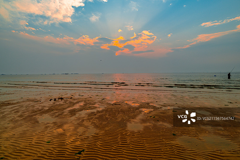 山东威海日落湾夕阳海景图片素材