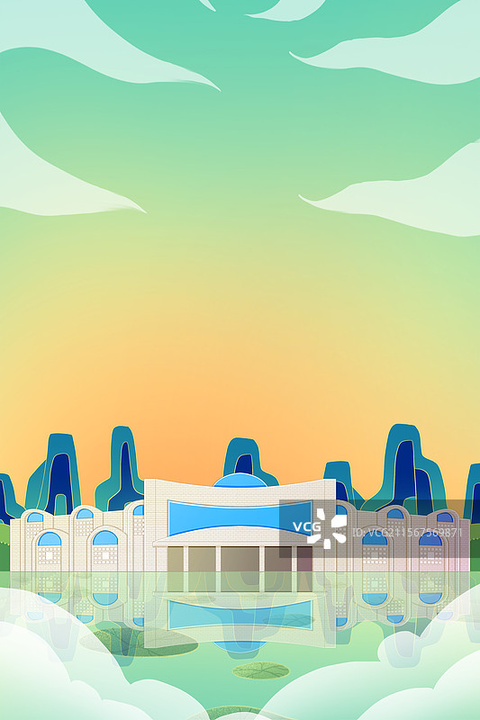 新中式国潮风城市系列插画新疆维吾尔自治区博物馆图片素材