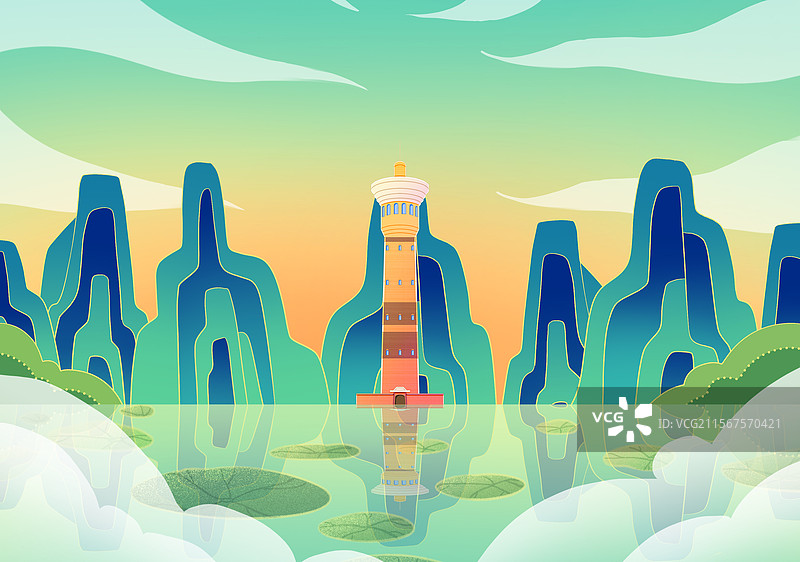 新中式国潮风城市系列插画新疆乌鲁木齐国际大巴扎图片素材