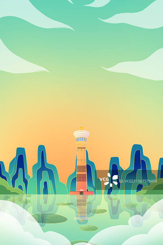 新中式国潮风城市系列插画新疆乌鲁木齐国际大巴扎图片素材