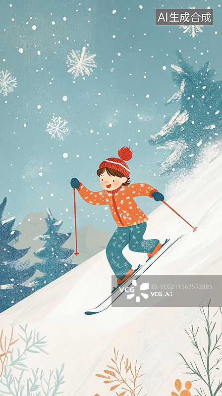 【AI数字艺术】儿童滑雪在雪景中图片素材
