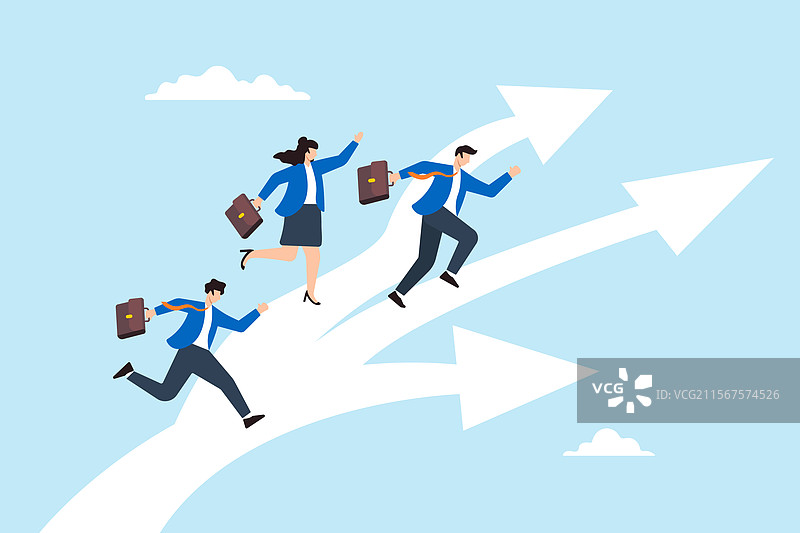 平面商务人士在职业道路上奔跑并做出选择图片素材