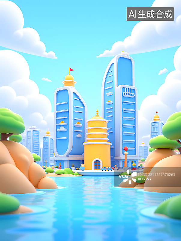 【AI数字艺术】城市建筑的房地产三维背景图片素材