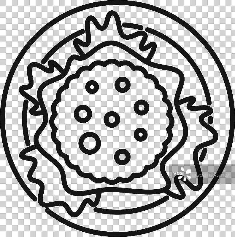 简单的圆形炸肉饼放在生菜上的盘子里图片素材