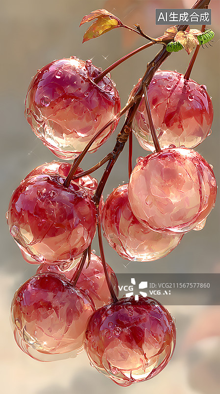 【AI数字艺术】水晶 葡萄 樱桃图片素材