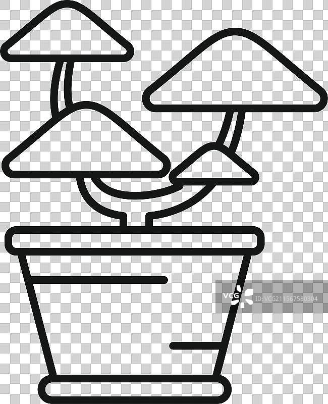 盆栽树生长在花盆中的线条艺术图标图片素材