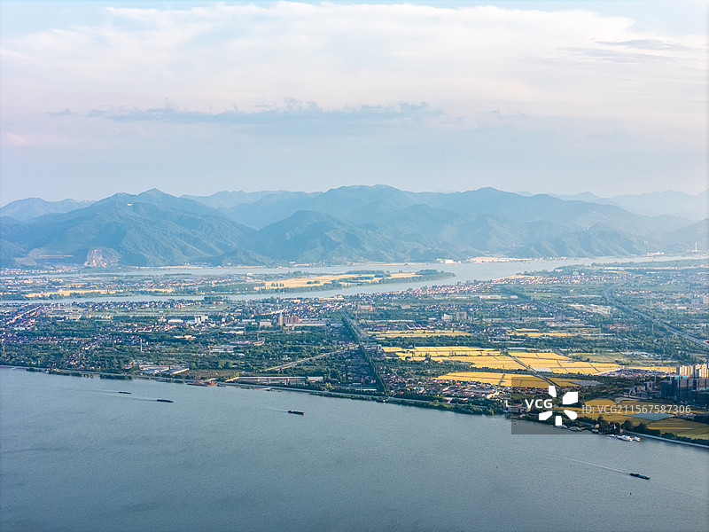 杭州市转塘街道钱塘江双浦航拍图片素材