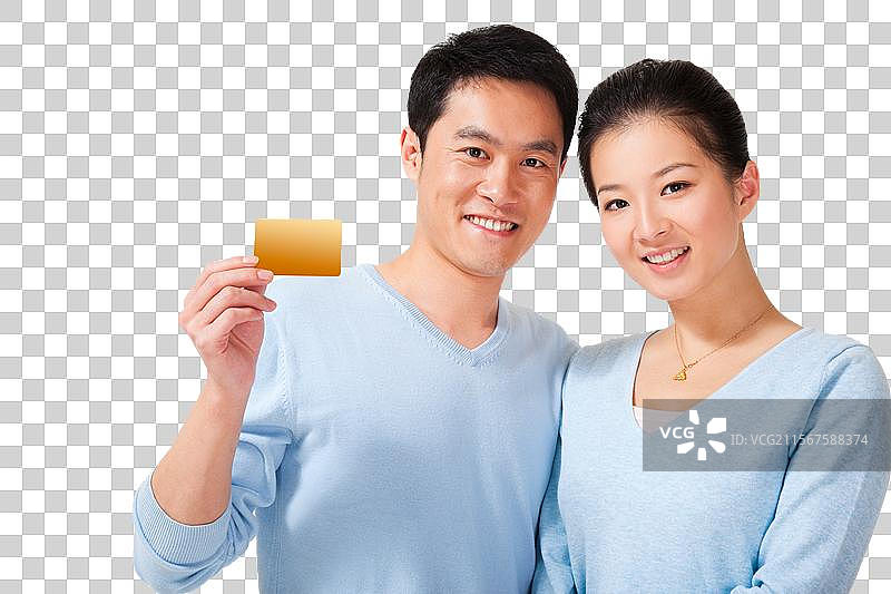 幸福的夫妻拿着信用卡图片素材