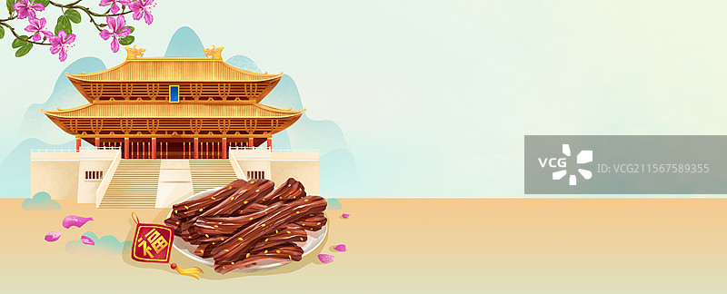 广西柳州文庙和特色美食牛腊巴插画图片素材
