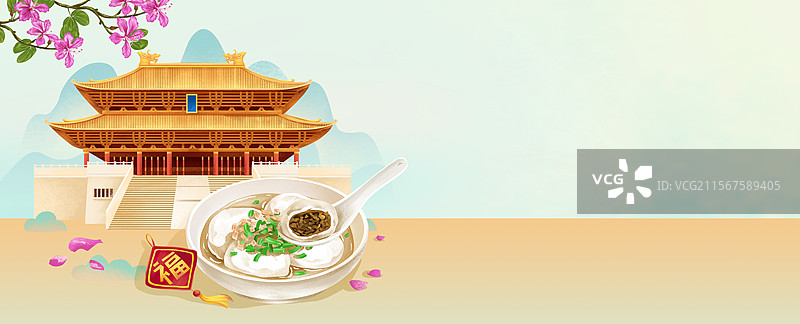 广西柳州文庙和特色美食露水汤圆插画图片素材