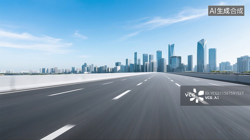 【AI数字艺术】高速公路和城市天际线 汽车广告背景图 城市快速路 高架路图片素材