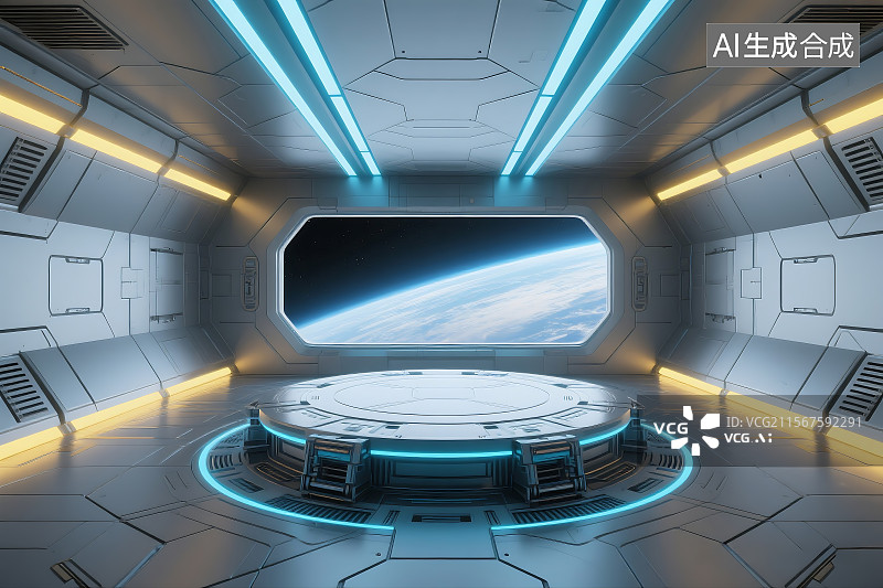 【AI数字艺术】科技产品电商展台 宇宙空间站太空站 航天航空科技 场景 科幻 未来 高科技图片素材