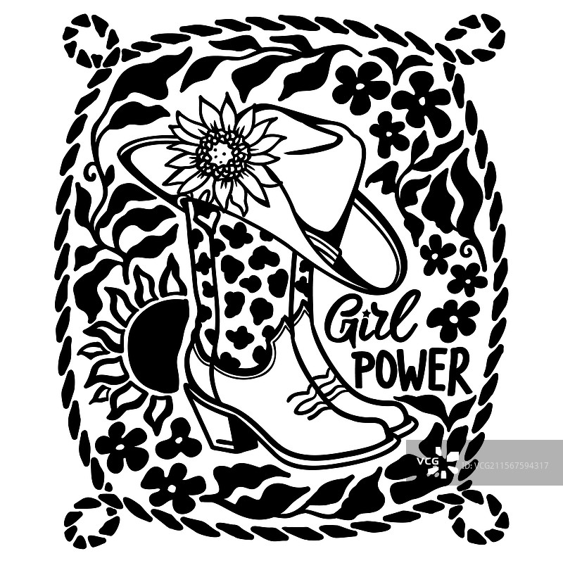 牛仔帽和靴子的牛仔女孩力量剪贴画图片素材