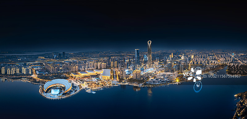 苏州工业园区湖东CBD天际线夜景全景航拍图片素材