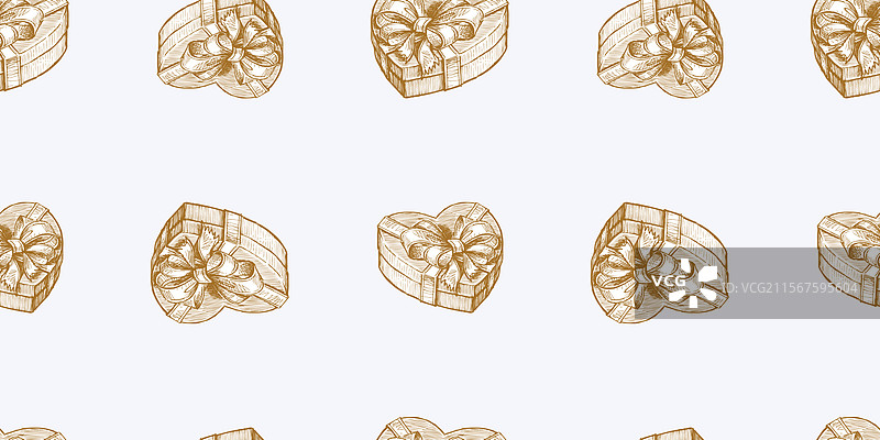 无缝图案的礼品盒素描与心形图案图片素材