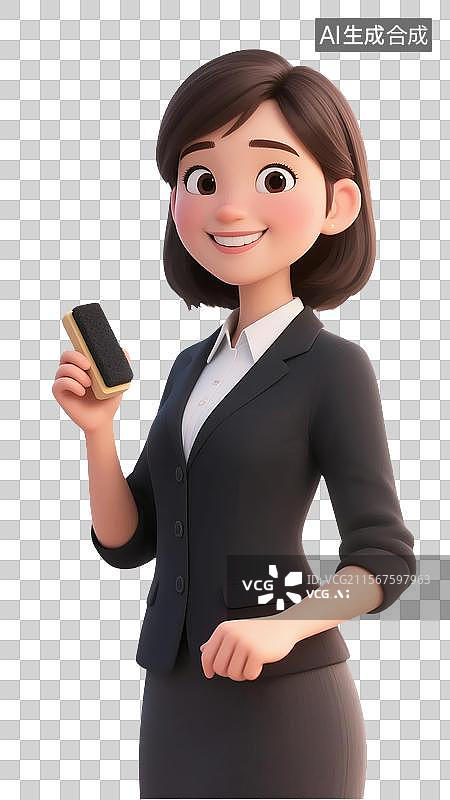 【AI数字艺术】卡通女老师手持板擦微笑图片素材