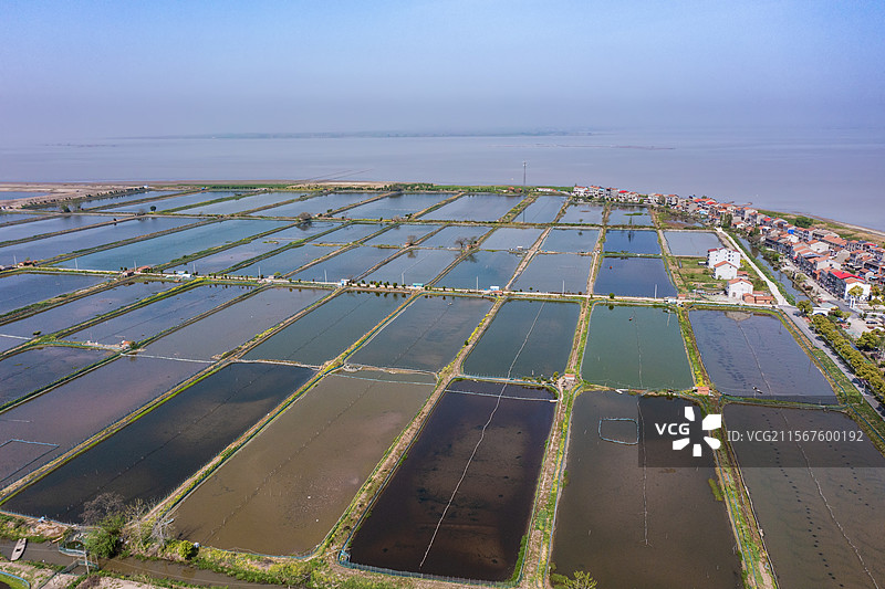 航拍湖北荆州洪湖风光及虾蟹养殖田野风光图片素材