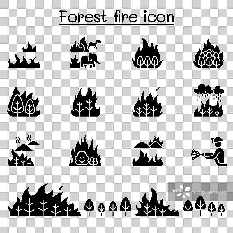 森林火灾野火图标集（图形风格）图片素材