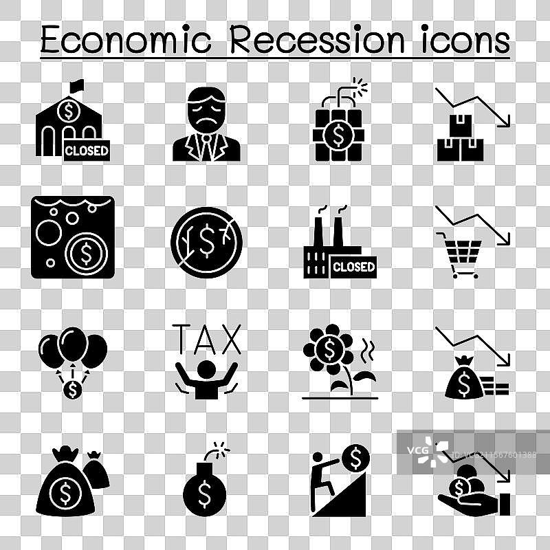 经济衰退商业危机图标集图片素材
