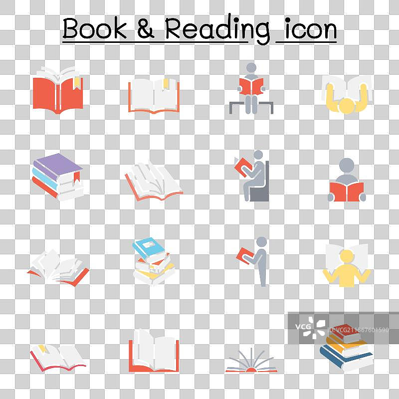 薄线风格的书籍和阅读图标集图片素材
