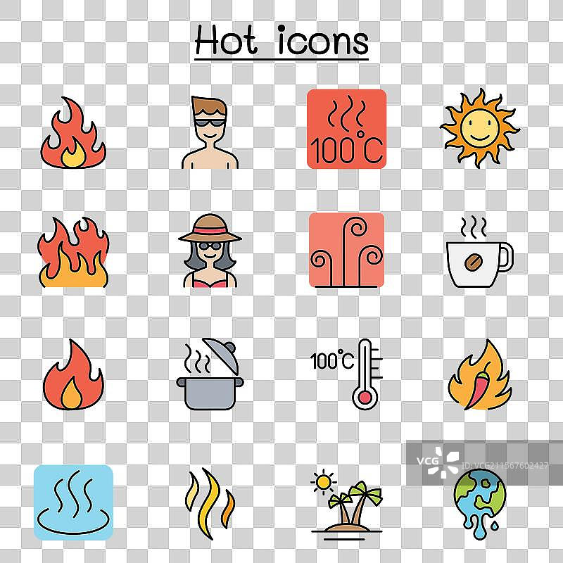 彩色线条风格的热图标集图片素材