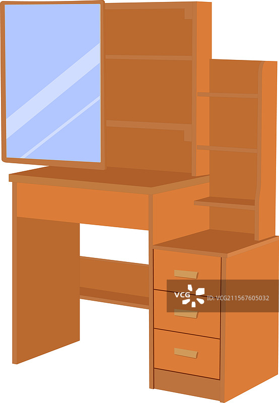 一款带镜子和三个抽屉的木质梳妆台图片素材