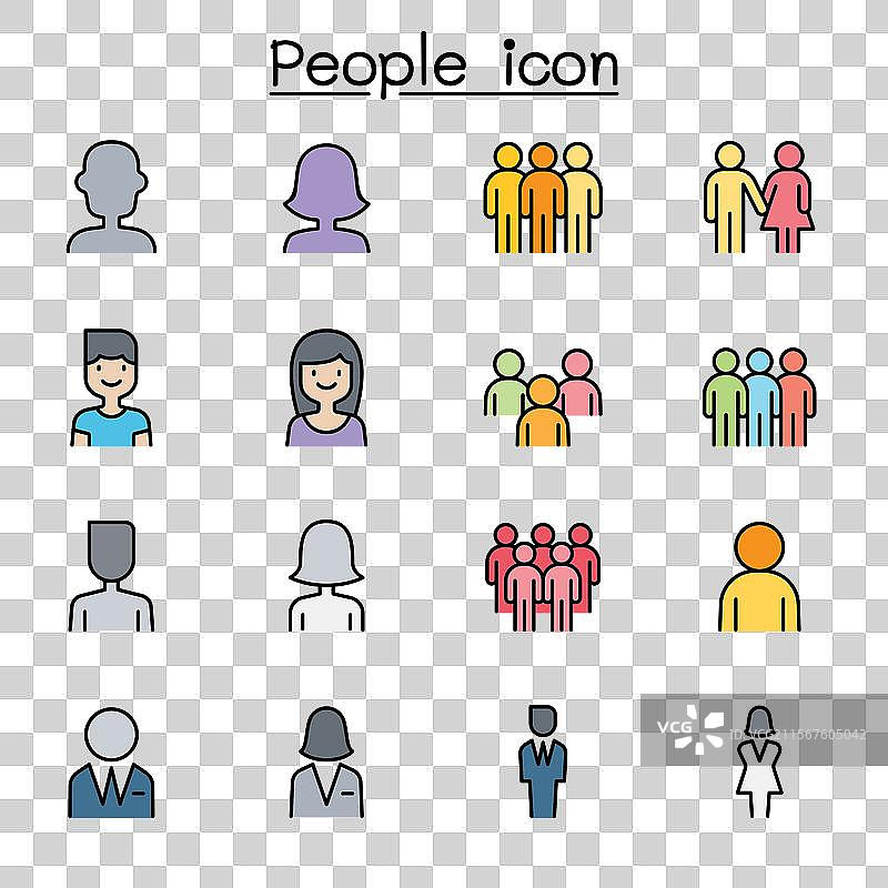 彩色线条风格的人物图标集图片素材